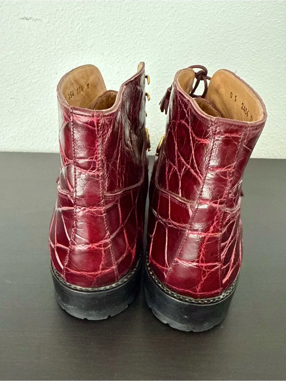 Mauri Luxury Combat Dress Ankle Boots Exotic Leather Genuine Alligator Burgundy